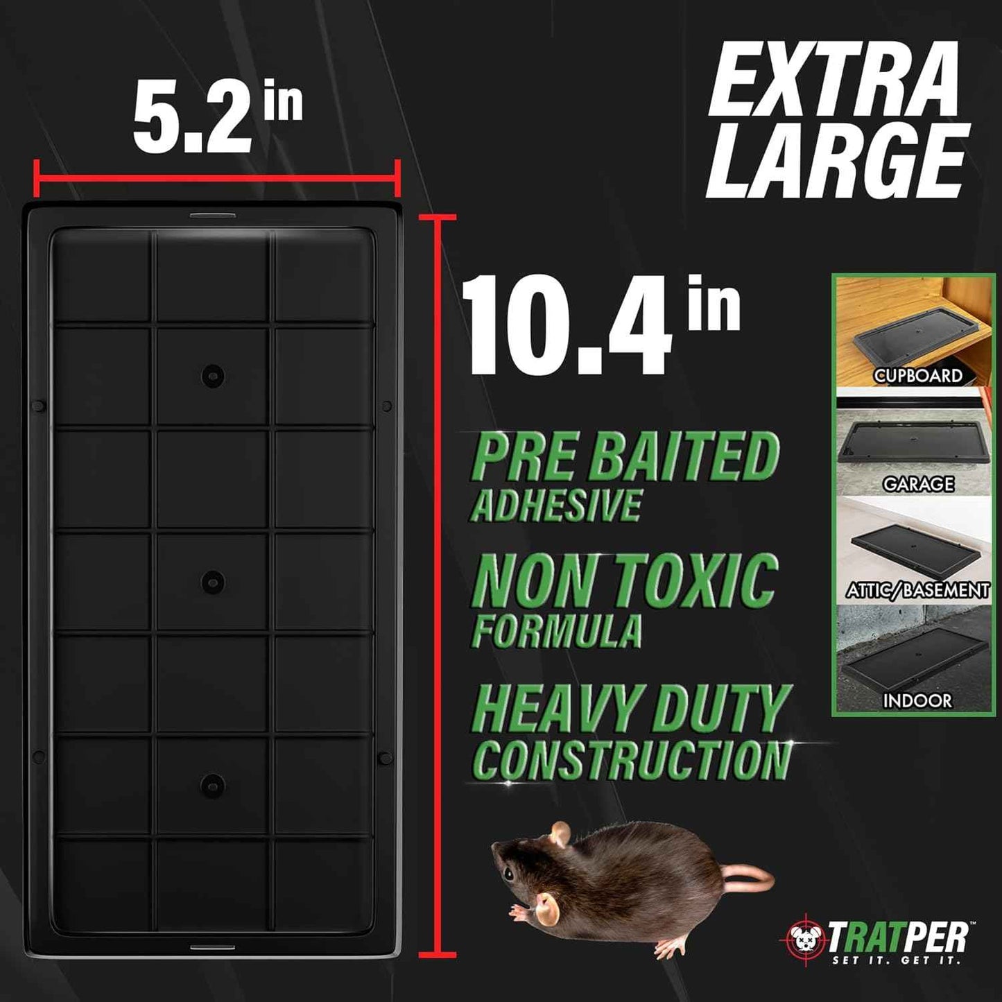 Glue Traps for Mice,Rat,Mouse,Snake,Lizard,Insect. 10 Pack. Extra Strength,Pre-Baited Adhesive.Heavy Duty Plastic Tray.Non-Toxic,Chemical-Free Pest Control for Home. 10Pack