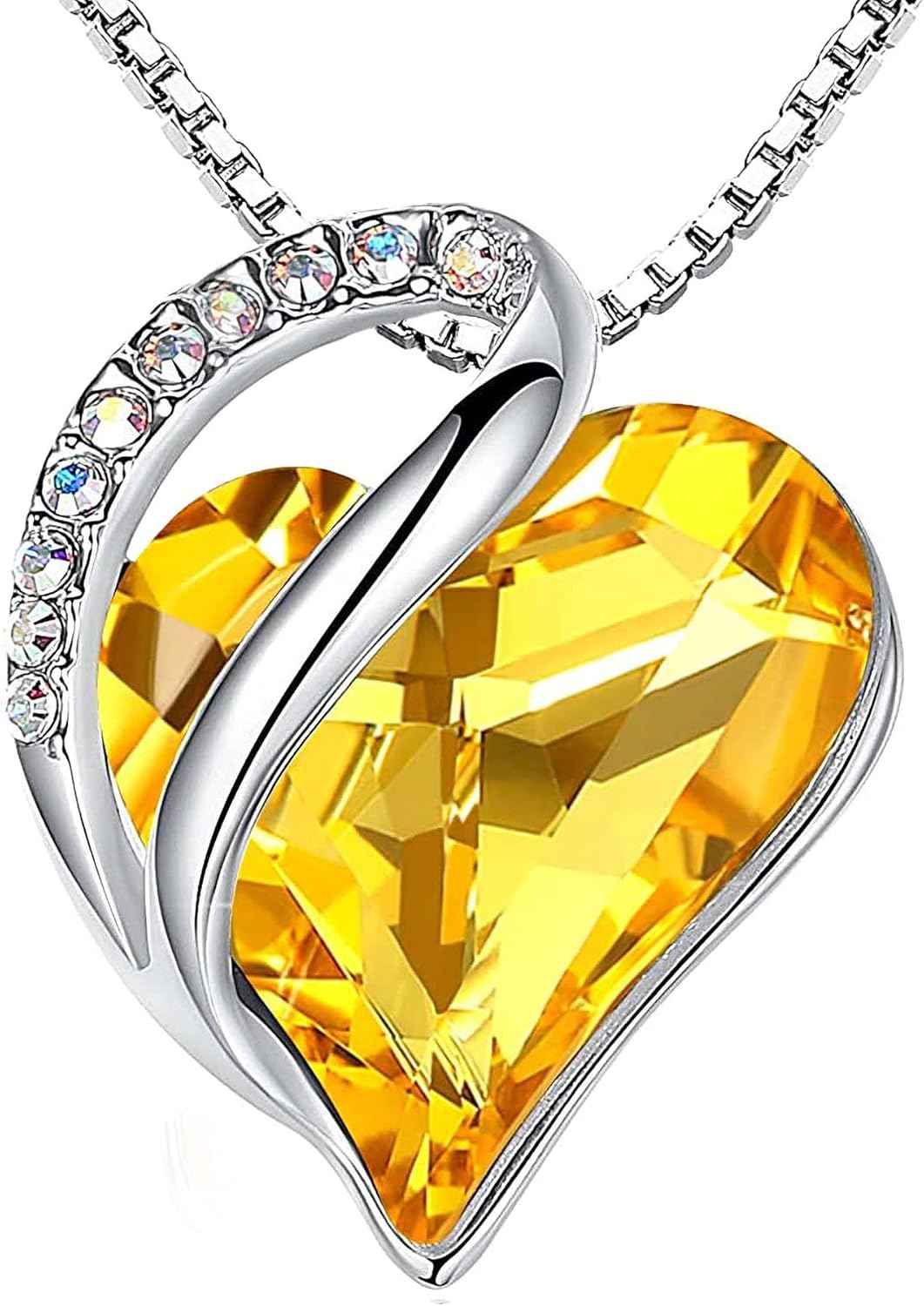 Leafael Valentine's Day Gift Necklaces for Women, Infinity Love Birthstone Heart Crystal Pendant, Birthday Anniversary Jewelry for Wife, Mom, and Her, Silver Plated, 18" + 2" Adjustable Chain | Gifts for Her, Birthday Jewelry, 18 plus 2 inch, Mom, Wife