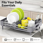 Urackify Stainless Steel Dish Drying Rack with Foldable Organizer