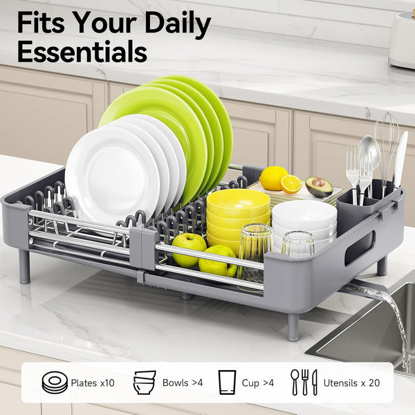 Urackify Stainless Steel Dish Drying Rack with Foldable Organizer