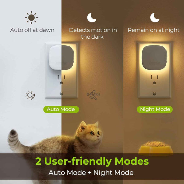 auvon plug-in led backlit night light with motion sensor and dusk to dawn sensor, warm white, adjustable brightness (4 pack)