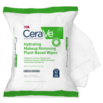 cerave plant-based face wipes, hydrating makeup remover, biodegradable, fragrance-free, 25-count, sensitive skin