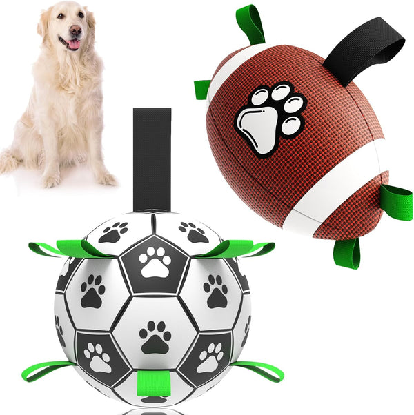 Qdan dog toys 6 inch world cup dog soccer ball with straps for small medium pet outdoor play