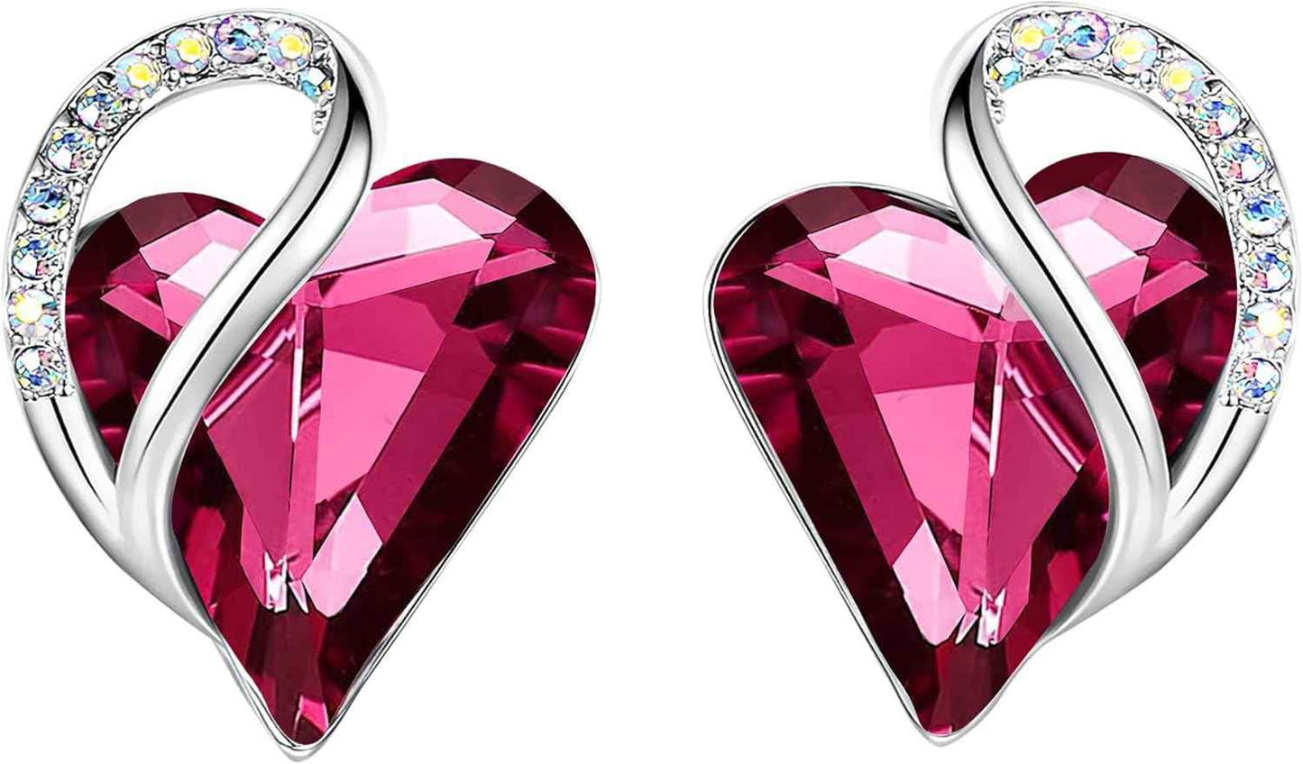 Leafael Infinity love Heart Birthstone Stud Earrings for Women, Valentine's Day Gifts for Mom, Wife, and Her, Silver Plated Birthday Jewelry