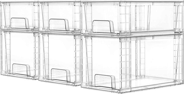 Vtopmart 4 Pack Clear Stackable Storage Drawers,Under Sink and Kitchen Organizers Storage,Easy to Assemble Plastic Drawers for Baby Bottle,Medicine, Bathroom,Cabinet and Pantry Organization