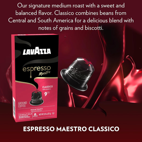Lavazza Espresso Maestro Classico Aluminum Capsules Compatible with Nespresso Original Machines