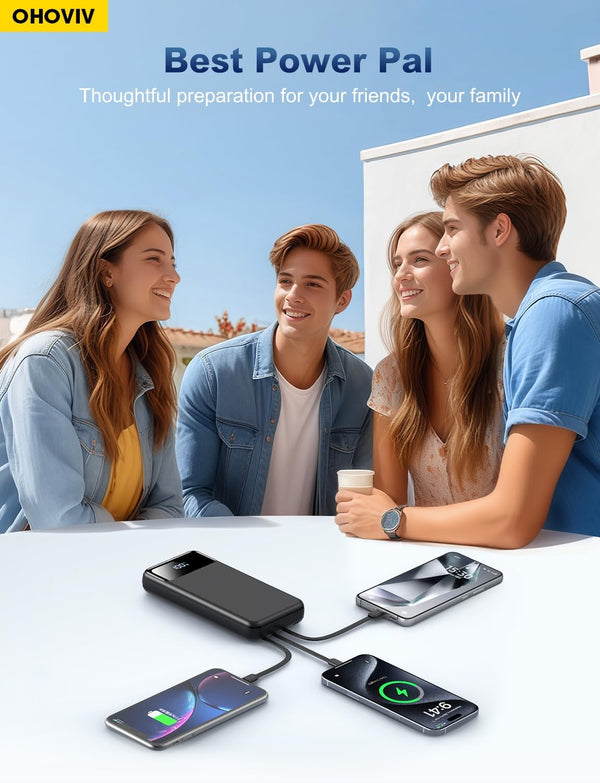 OHOVIV Portable Charger Power Bank 50000mAh Battery Pack, 22.5W Fast Charging PowerBank with Built in Cables,Travel Essential USB-C Portable Phone Charger for iPhone Samsung Pixel Android iPad