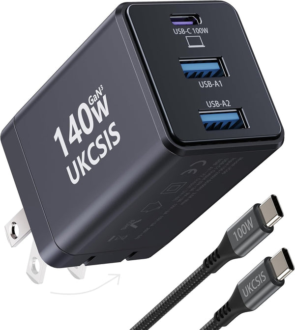 2 Pack 200W USB C Charger Block, Foldable 4-Port GaN5 Super Fast Charger USB C, Dual 65W Type C Charging Block, Laptop Fast Charging Adapter for MacBook Pro/Air, iPad, iPhone, Samsung Galaxy Black