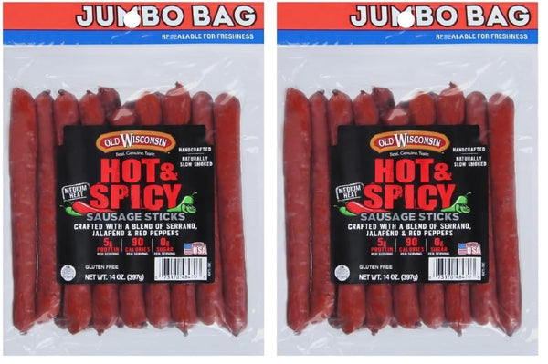 Old Wisconsin Hot & Spicy Sausage Snack Sticks, 14 Ounce Resealable Package