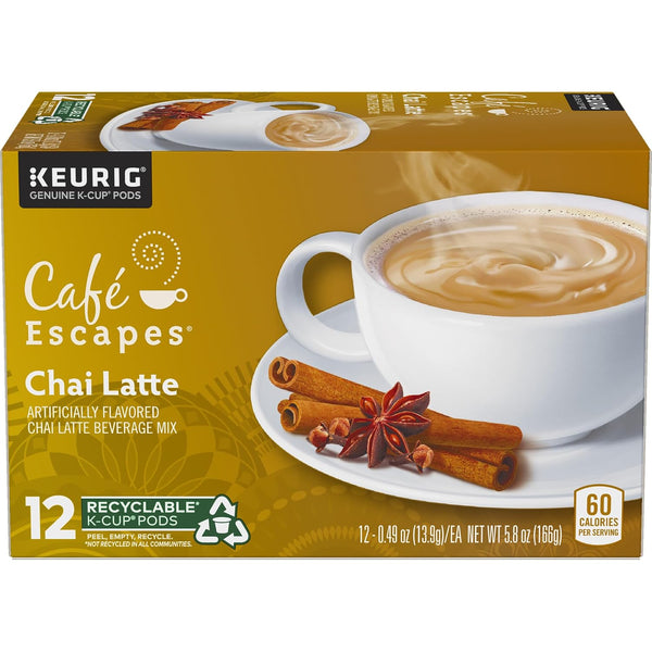 Cafe Escapes Chai Latte Keurig Single-Serve K-Cup Pods, 72 Count, Black Tea and Exotic Spices
