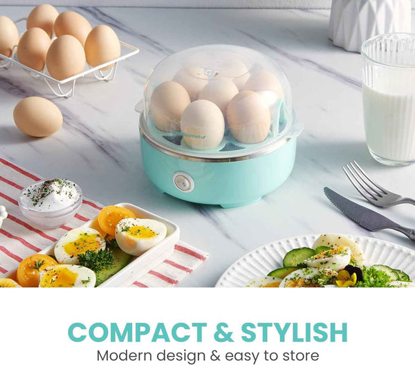 Electric 7-Egg Capacity Egg Cooker with Auto Shut-Off, Measuring Cup Included, Retro Mint