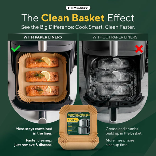 Air Fryer Liners for Ninja DoubleStack SL401 8-10QT: 150pcs Disposable Paper Liners, Compatible with Ninja SL401 and SL201 Double Stack by FryEasy