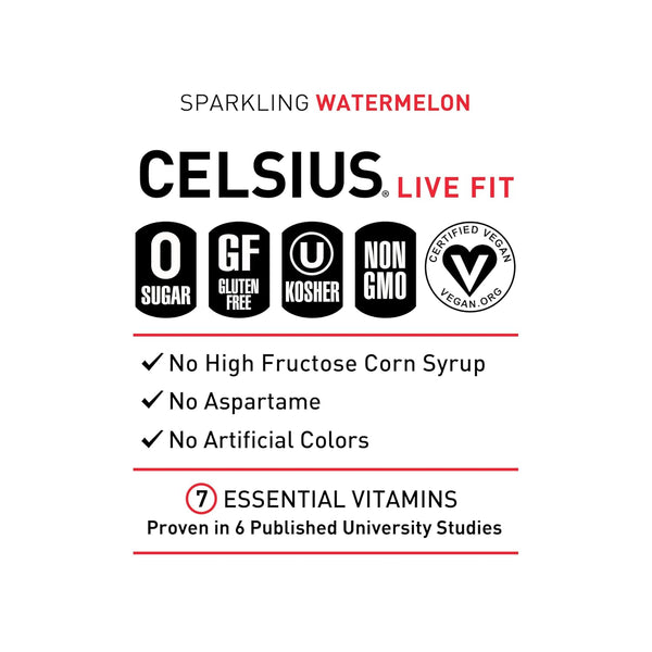CELSIUS Sparkling Watermelon, Sugar Free Energy Drink, 12 Fl Oz (Pack of 12)