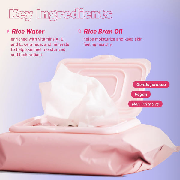 The Face Shop Rice Water Bright Makeup Remover Wipes with Rice Extract for Brightening and Moisturizing