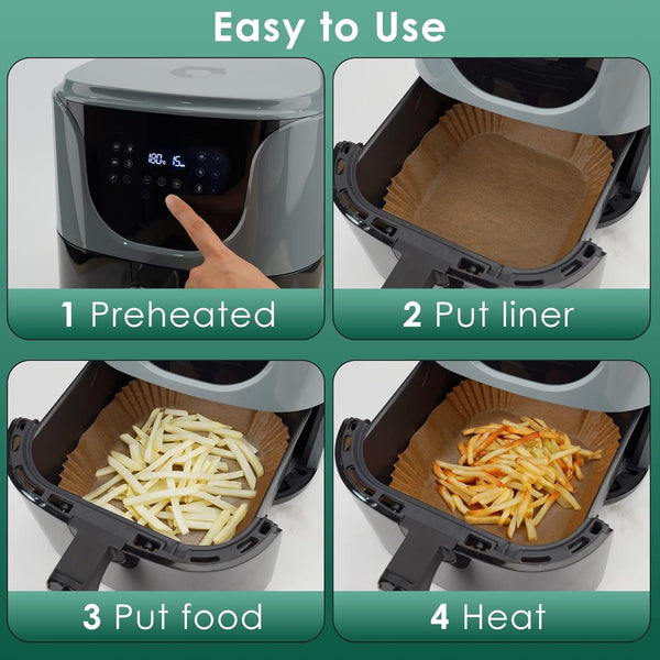 Air Fryer Paper Liners: 125Pcs Parchment Paper, Air Fryer Liner Disposable, Oilproof Waterproof Airfryer Basket Liner Square (6.5inch)