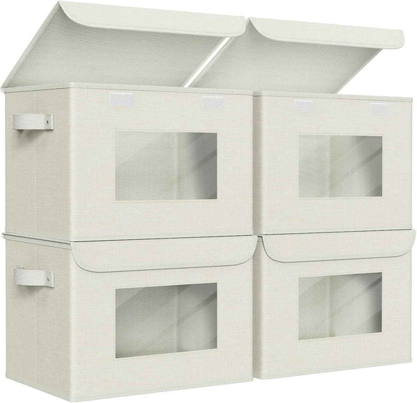 Univivi Fabric Foldable Storage Boxes [4-Pack] Large Collapsible Stackable Storage Bins with Lids, Closet Organizers and Storage Cube Basket for Home, Office, Bedroom (Gray, 17“ x 12” x 12")