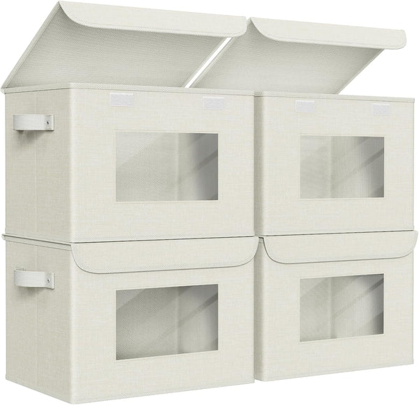 Large Collapsible Stackable Storage Bins with Lids for Home and Office