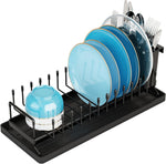 Compact Dish Drying Rack for Kitchen Counter with Silicone Mat