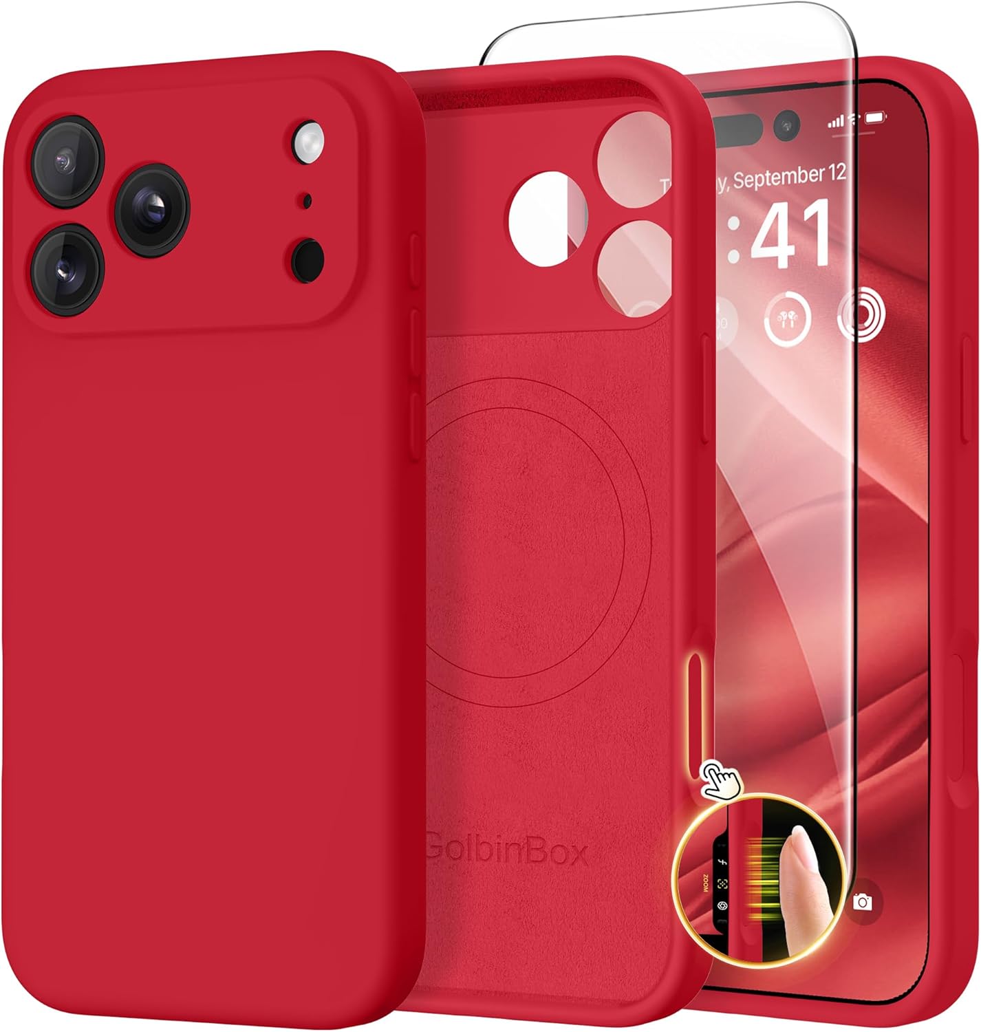 GolbinBox Magnetic for iPhone 17 Pro Max Case, Compatible with MagSafe, [Full Camera Protection] [Screen Protector], Silicone Shockproof Phone Cover with Anti-Scratch Microfiber Lining, Chalk Pink - Rayz Mart