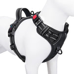 phoepet medium reflective dog harness with handle adjustable 2 metal rings orange
