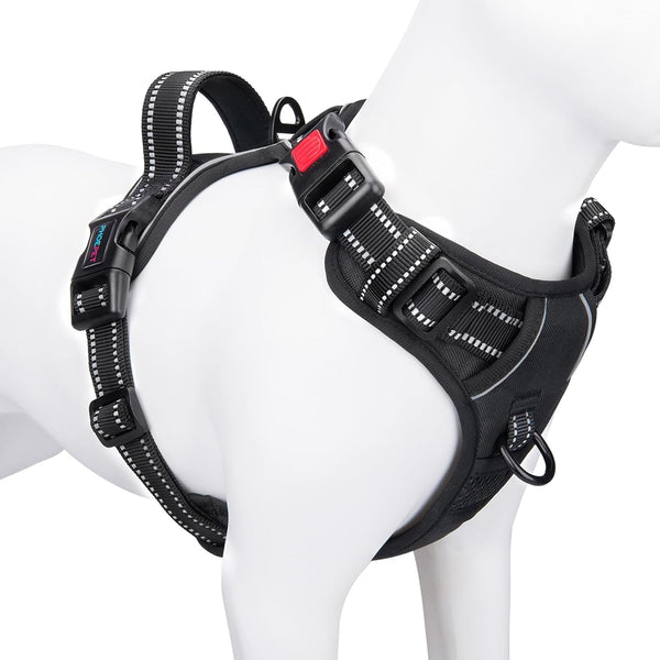 phoepet medium reflective dog harness with handle adjustable 2 metal rings orange