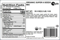 Yupik Organic Super 6 Seeds Mix, 2.2 lb (35.2 oz), GMO-Free, Kosher, Vegan, Rich in Fiber, Nutritious Raw Snack & Topping, With Brown & Golden Flax Seeds, Sunflower, Sesame, Chia & Pumpkin
