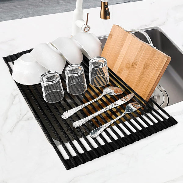 Silicone Wrapped Over The Sink Dish Drying Rack for Kitchen