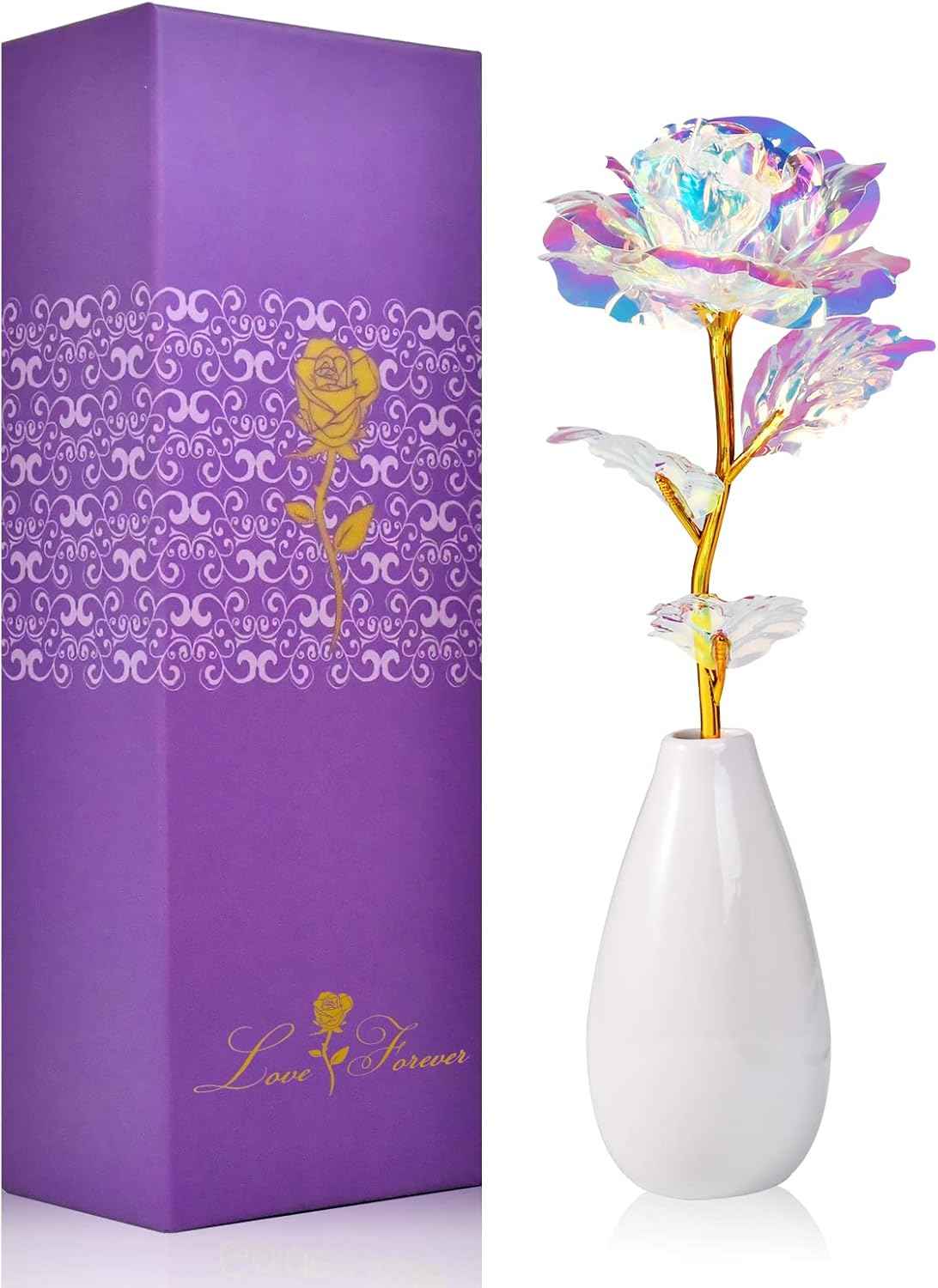 Tmacker Valentines Galentines Day Gifts for Her Mom Wife Girlfriend Artificial Rose Flowers with Vase Mothers Day Birthday Gifts for Women Grandma Sister Anniversary Thanksgiving Wedding Christmas