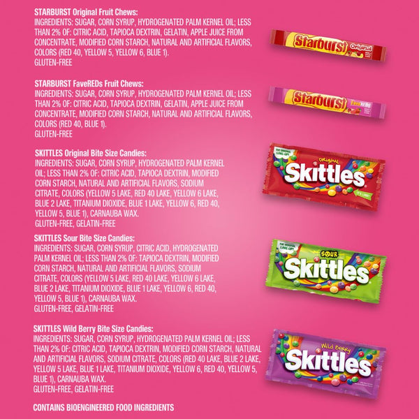 Bulk box of assorted SKITTLES and STARBURST candies, 37.05 oz, 18-count variety mix