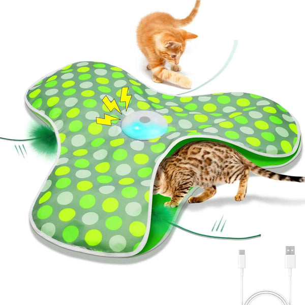 Interactive Concealed Feathers Cat Toy, Rechargeable, Touch Activated, Real Mouse Squeaky, Indoor Exercise Toy for Adult Cats