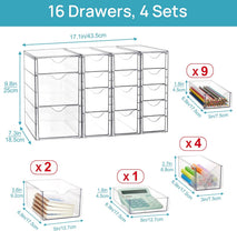 Clear Acrylic Organizer with 16 Drawers for Office Supplies and Desk Storage