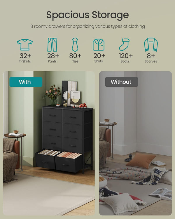 SONGMICS Dresser for Bedroom Storage Unit with 8 Non-Woven Fabric Drawers