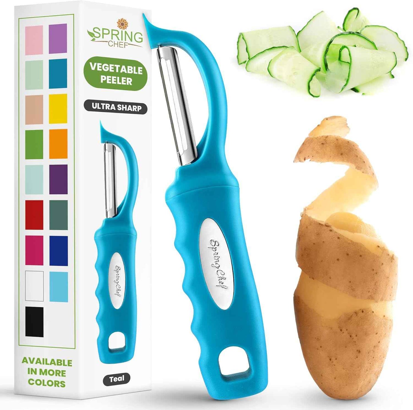 Spring Chef Premium Swivel Vegetable Peeler, Soft Grip Handle and Ultra Sharp Stainless Steel Blades - Perfect Kitchen Peeler For Veggie, Fruit, Potato, Carrot, Apple - Black