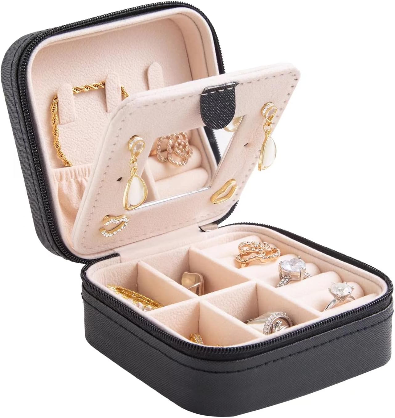 KElofoN Travel jewelry case Travel jewelry box Travel Jewelry Organizer Small box Gift for Girls Women with Mirror(Pink)