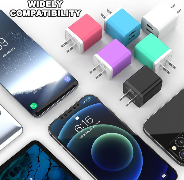 6 Pack USB Wall Charger with Dual USB Ports for iPhone and Samsung