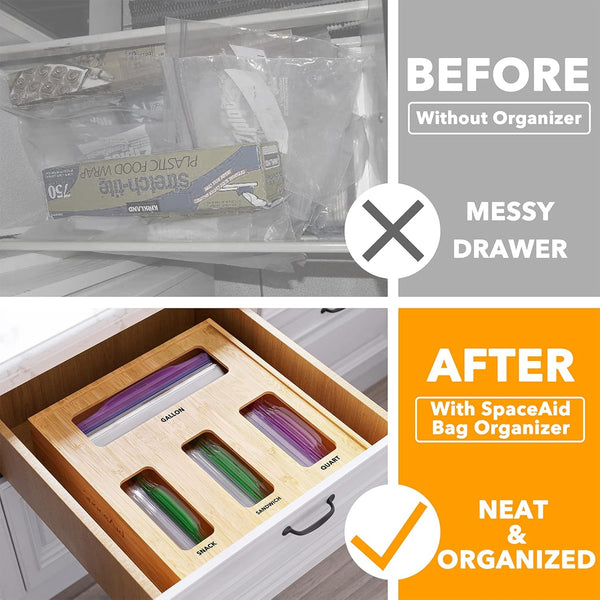 Bamboo Bag Storage Organizer for Kitchen Drawer