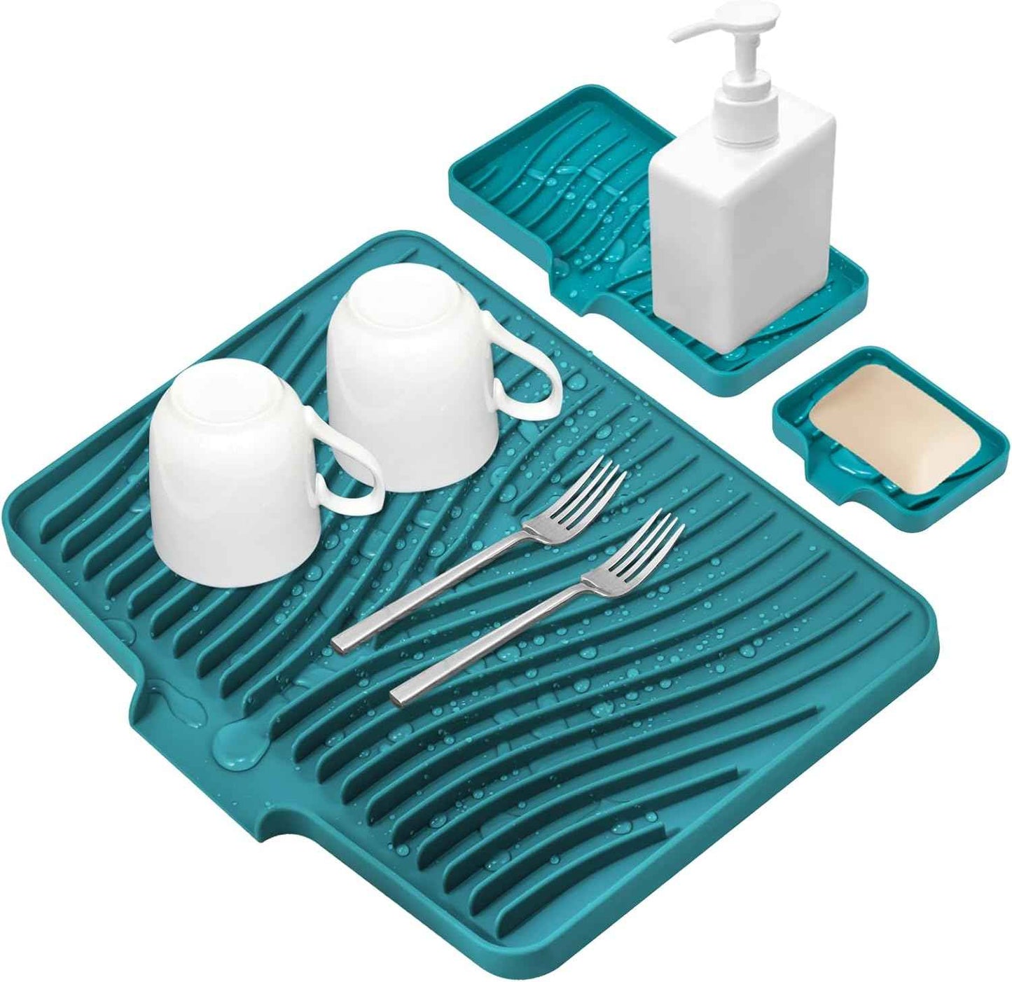 Silicone Dish Drying Mat for Kitchen Counter, Dish Drying Pad, Non-Slip Drain Pad with Built-in Drain, Heat Resistant Stone Drying Mat(15.8" x 13", Grey)