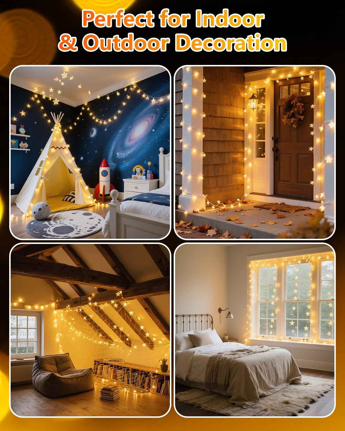 Twinkle Star 100 LED Star String Lights, 33FT Plug in Fairy String Lights Waterproof, Extendable for Indoor, Outdoor, Wedding Party, Christmas Tree, New Year, Ramadan, Garden Decoration, Warm White