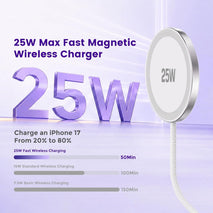 25W Magnetic Wireless Charger: Fast Charging Pad for iPhone 17 16 15 14 13 12 Pro Max, Samsung Galaxy S26 S25, Google Pixel 10, AirPods-Slim Portable for Travel Bedside Office-White 2 Pack