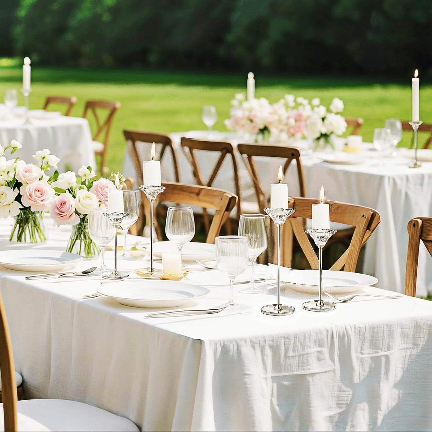 Candlestick Holders, Crystal 2 in 1 Taper and Pillar Candle Holders, Set of 3 Clear Glass Candle Holder, Decorative Candle Holder Candelabra for Home Decor, Wedding, Party, Anniversary