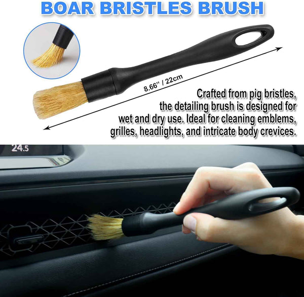 7PCS Ultra-Soft Boar Hair Interior Detailing Brushes Set with Car Cleaning Gel & Dust Brush