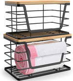 Bamboo Storage Organizers by ALOCEO 2 Pack Stackable Kitchen Laundry with Trash Bag Holder and Small Garbage Bag Dispenser