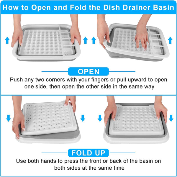 Collapsible Dish Drying Rack for Kitchen Counter with Drainboard
