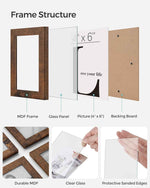 SONGMICS 4x6 Collage Picture Frames, 12-Pack Photo Collage Frame for Wall Decor, Glass Front, Assembly Required, Christmas Gift, Rustic Brown URPF022X01