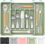 Extra Large Expandable Silverware Organizer, BPA-Free Food-Safe Cutlery Flatware Organizer, Kitchen Utensil Drawer Organizer, Adjustable Silverware Holder for Spoons Forks Knives, Black