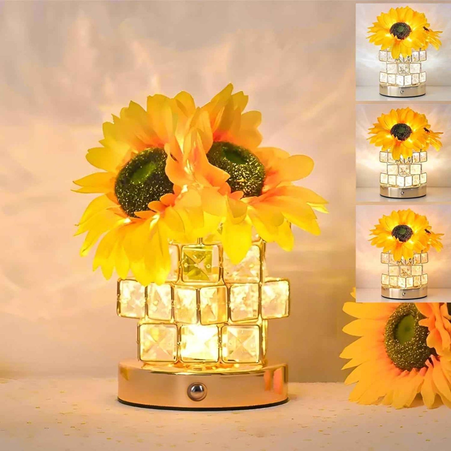 Rose Flower Lamp,Rechargeable Cordless Touch Table Lamp for Bedroom,3-Colour Dimming Small Night Light,Crystal Bedside Lamps with USB Charge,Birthday Valentine's Day Gifts for Women,Mom,Wife,Her