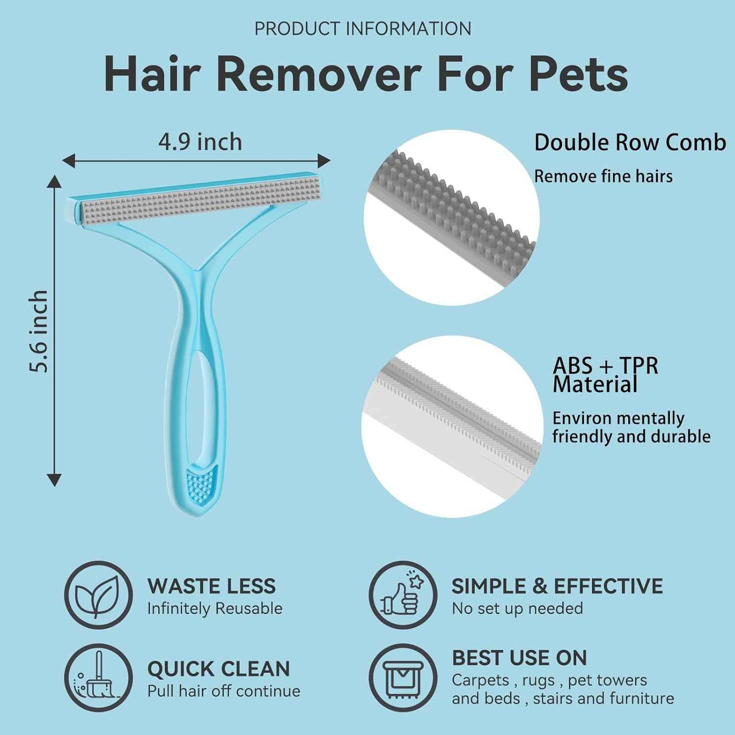 Pet Hair Remover, Dog and Cat Hair Remover, Wool Hair Remover, Carpet Rake for Pet Hair Removal, Carpet Rake, Pile Brush, Hand Shaver for Carpets, Car Cushions, Sofas, Pet Beds, Furniture & Rug