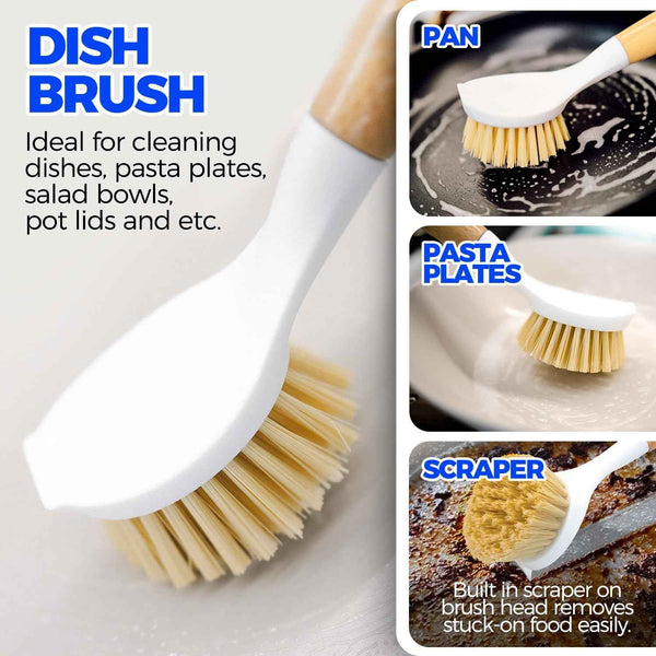 Holikme 6 Pack Dish Brush Set in Yellow, includes Vegetable Palm Brush, Bottle Brush, Dish Brush, and Straw Brush for Kitchen Cleaning