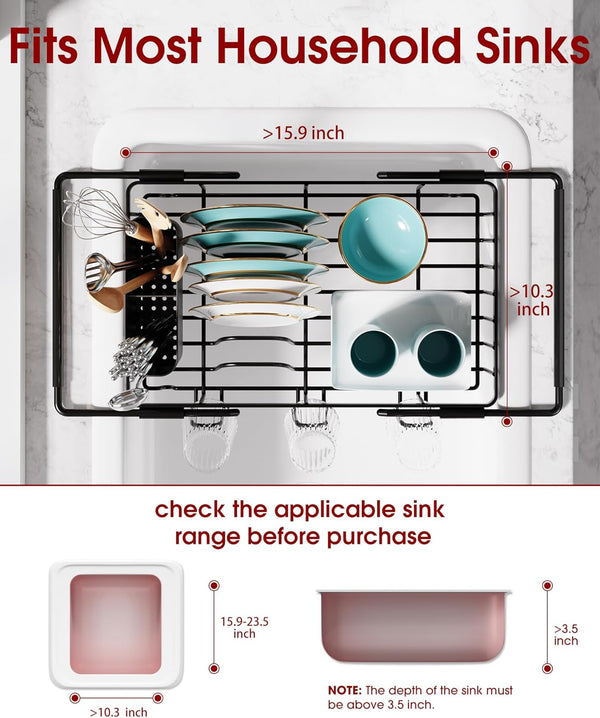 Sakugi Expandable Stainless Steel Dish Rack for Kitchen Sink