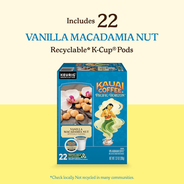 Kauai Coffee K-Cup Pods for Keurig Brewers, Arabica Coffee, Medium Roast, Vanilla Beans with Toasted Macadamia Nuts